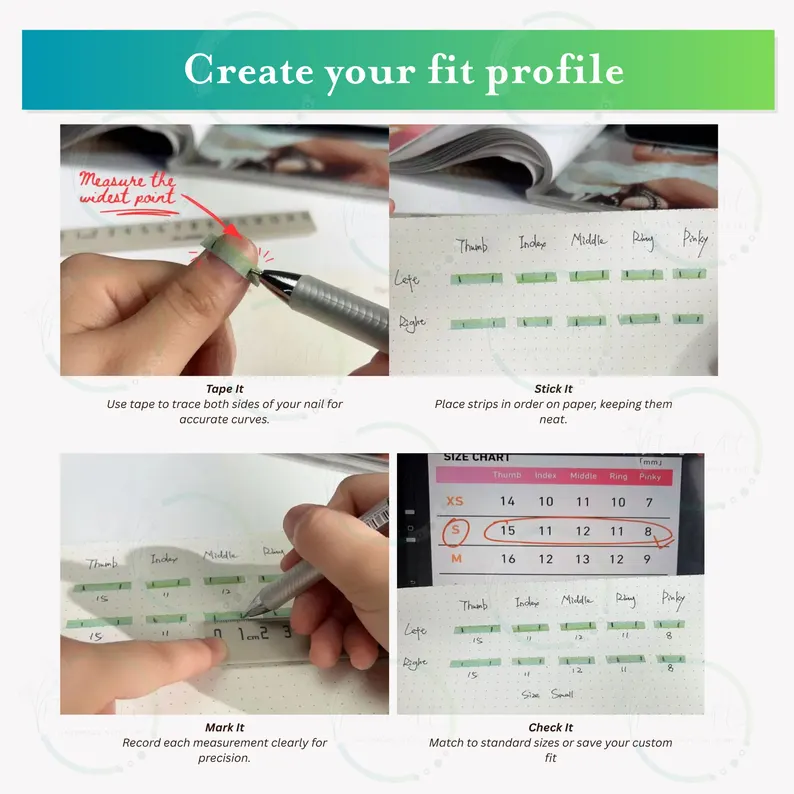 Fit profile: Tape it, stick it, mark it and check nail widths against the size chart